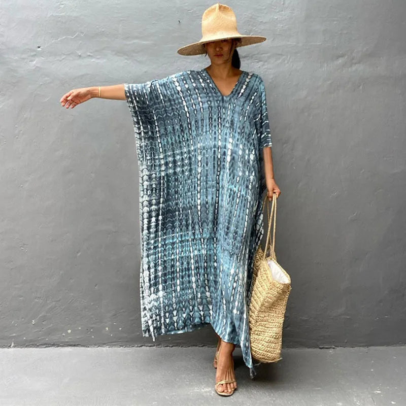 Bohemian Striped Beach Dress | Printed Kaftan Swimsuit Cover Up for Women