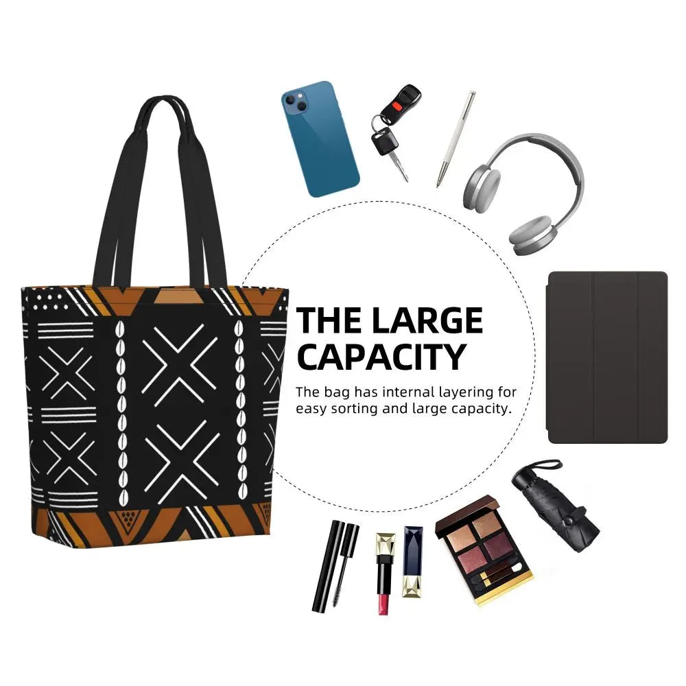 African Ankara Print Canvas Tote Bag | Washable Bohemian Shoulder Shopper