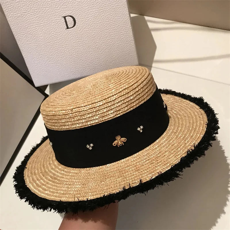 Flat Top French Straw Sun Hat