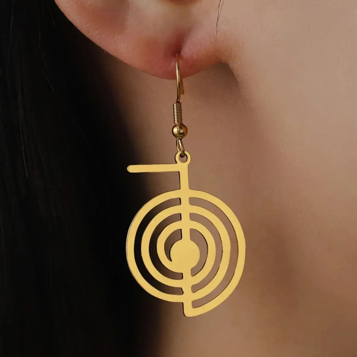 Geometric Spiral Symbol Stainless Steel Earrings | Yoga Power Drop Earrings for Women