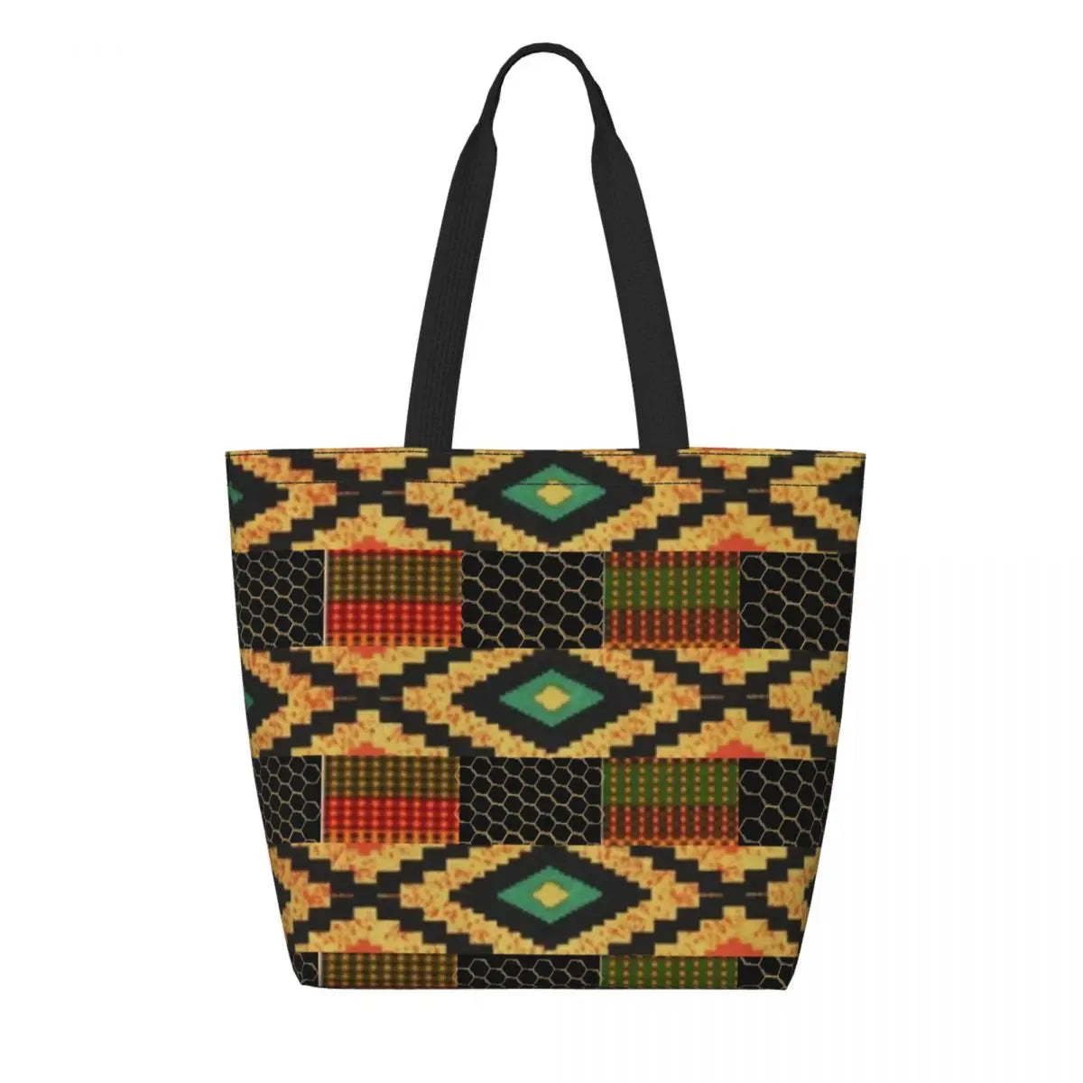 African Ankara Print Canvas Tote Bag | Washable Bohemian Shoulder Shopper