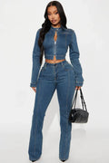 Denim Jacket & Trousers 2-Piece Set | Sexy Club Streetwear for Women