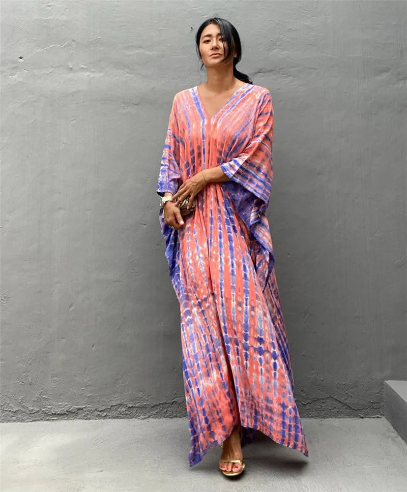 Bohemian Striped Beach Dress | Printed Kaftan Swimsuit Cover Up for Women
