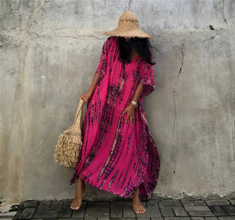 Bohemian Striped Beach Dress | Printed Kaftan Swimsuit Cover Up for Women