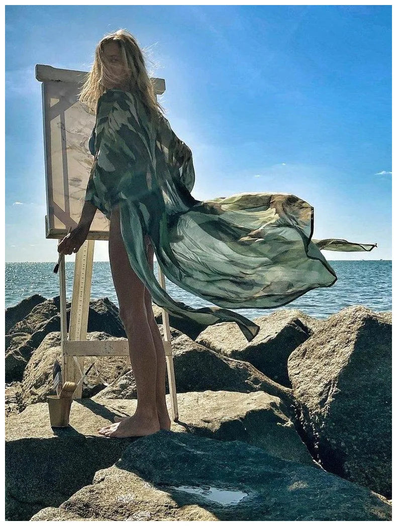 Tie Dye Open Front Beach Cover-Up Dress | Flowy Maxi Swimsuit Cover Up for Women