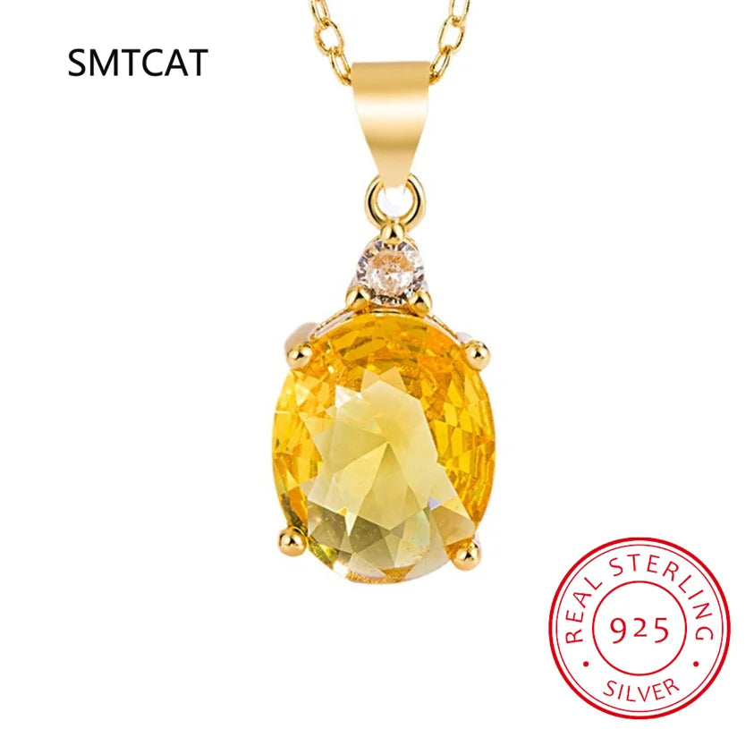 Citrine Pendant Necklace | 925 Sterling Silver Zircon Crystal Necklace for Women