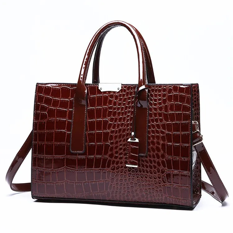 Crocodile-Embossed Structured Tote Bag | Large Capacity Shoulder Bag for Women