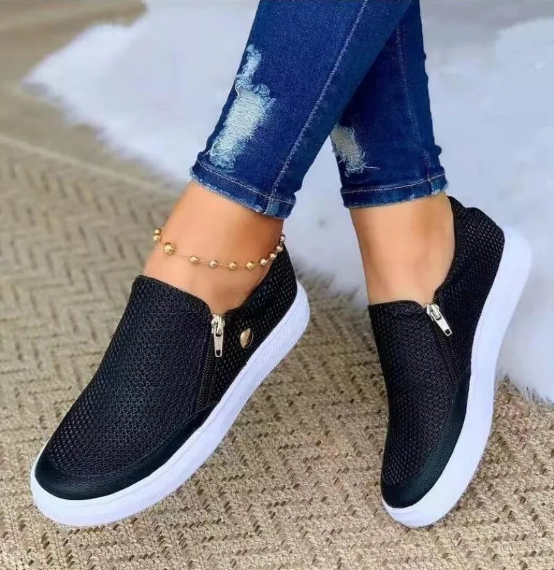 Women's Luxury Side-Zip Sneakers | Slip-On PU Fashion Shoes
