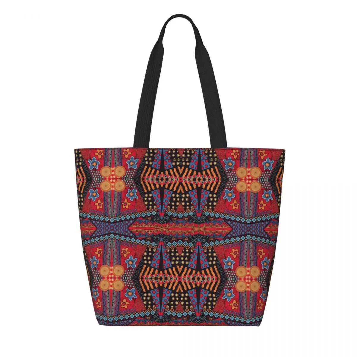 African Ankara Print Canvas Tote Bag | Washable Bohemian Shoulder Shopper