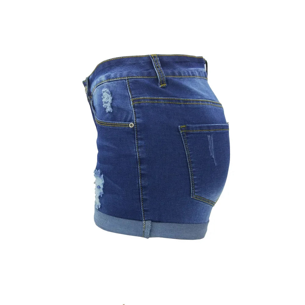 Washed Ripped Denim Shorts | Mid-Waist Street Style for Women