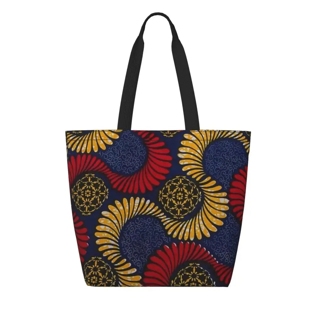 African Ankara Print Canvas Tote Bag | Washable Bohemian Shoulder Shopper