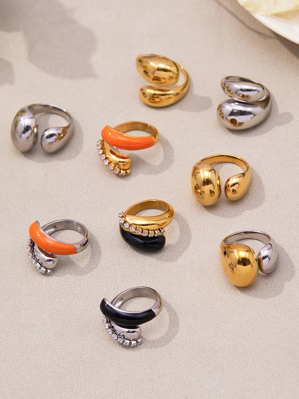 18K Gold Plated Stainless Steel Ring | Enamel Chunky Open Ring