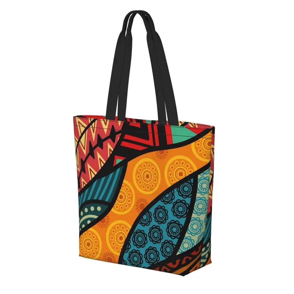 African Ankara Print Canvas Tote Bag | Washable Bohemian Shoulder Shopper