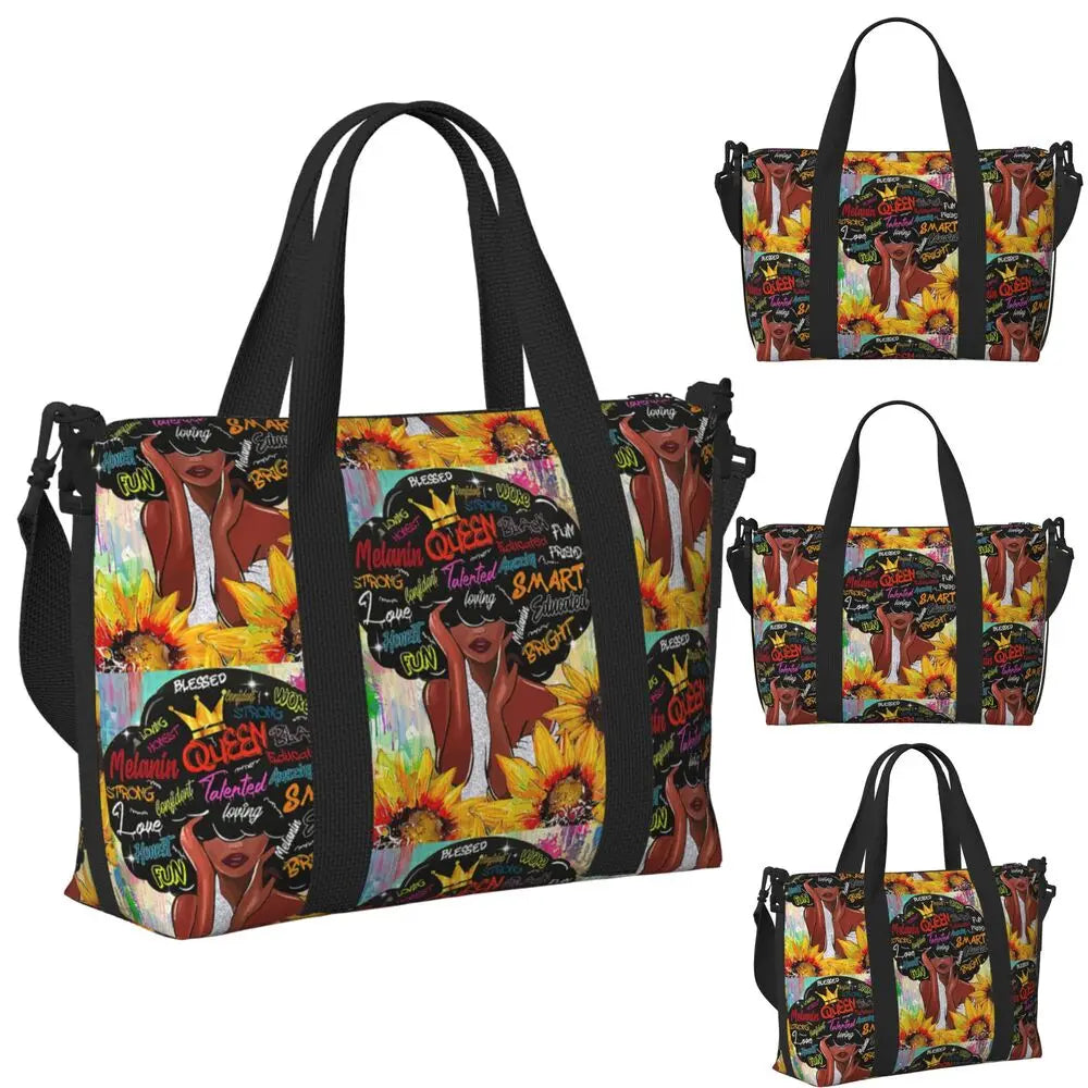 African American Woman Large Capacity Tote Bag | Beach, Gym & Travel Duffle