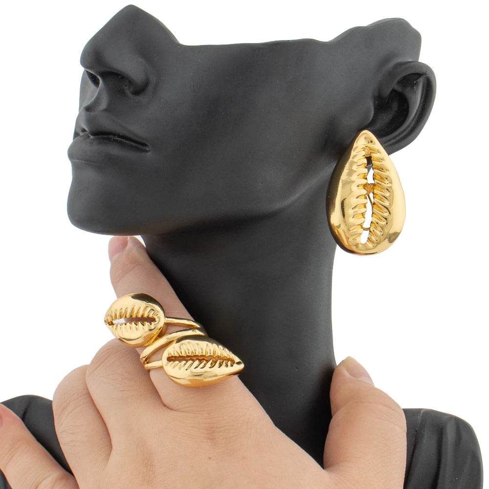 African 18K Gold Ring & Earring Set | 2-Piece Jewelry Set for Women