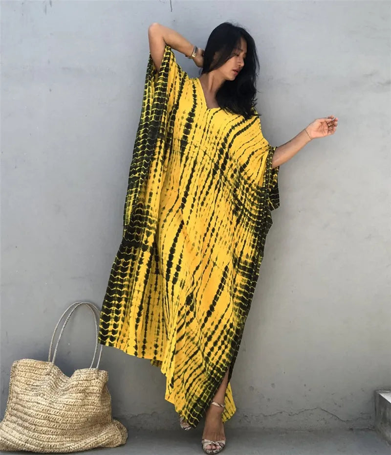Bohemian Striped Beach Dress | Printed Kaftan Swimsuit Cover Up for Women