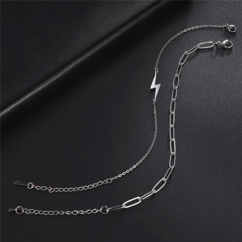 Silver-tone lightning bolt charm bracelets with chain links