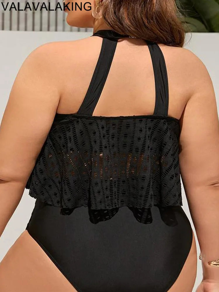 Women's Plus Size Solid Tankini Set | High-Waist Brazilian Two-Piece Swimsuit | Curvy Swimwear 0XL–4XL
