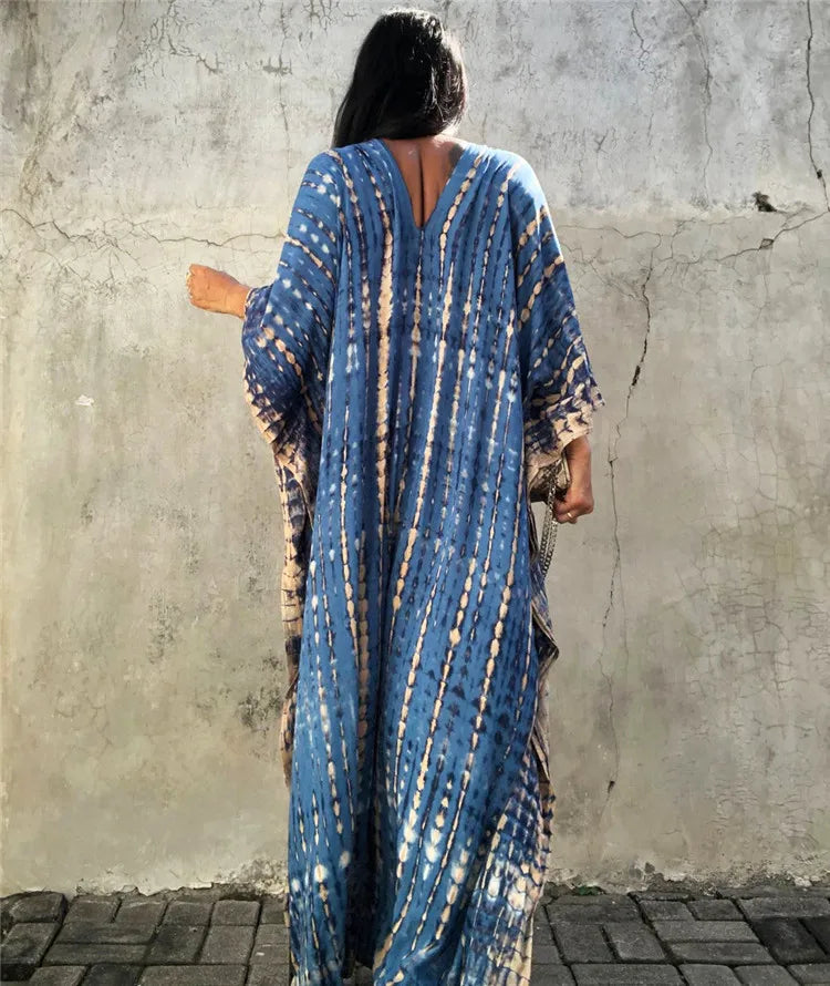Bohemian Striped Beach Dress | Printed Kaftan Swimsuit Cover Up for Women