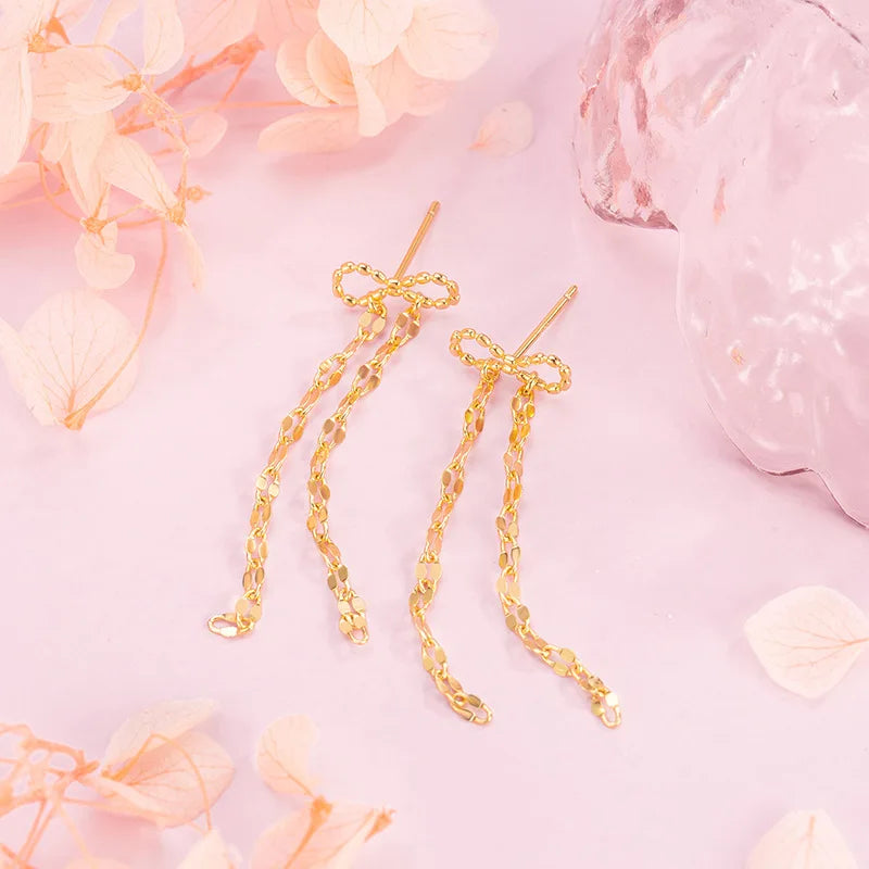 Gold Tassel Clover Drop Earrings | Minimalist Fine Jewelry for Women