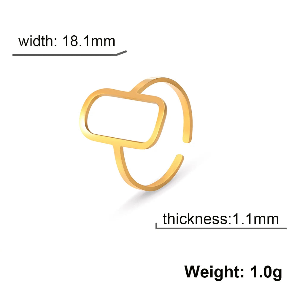 Rectangular Geometric Open Ring | 18K Gold-Plated Adjustable Stainless Steel Ring for Women