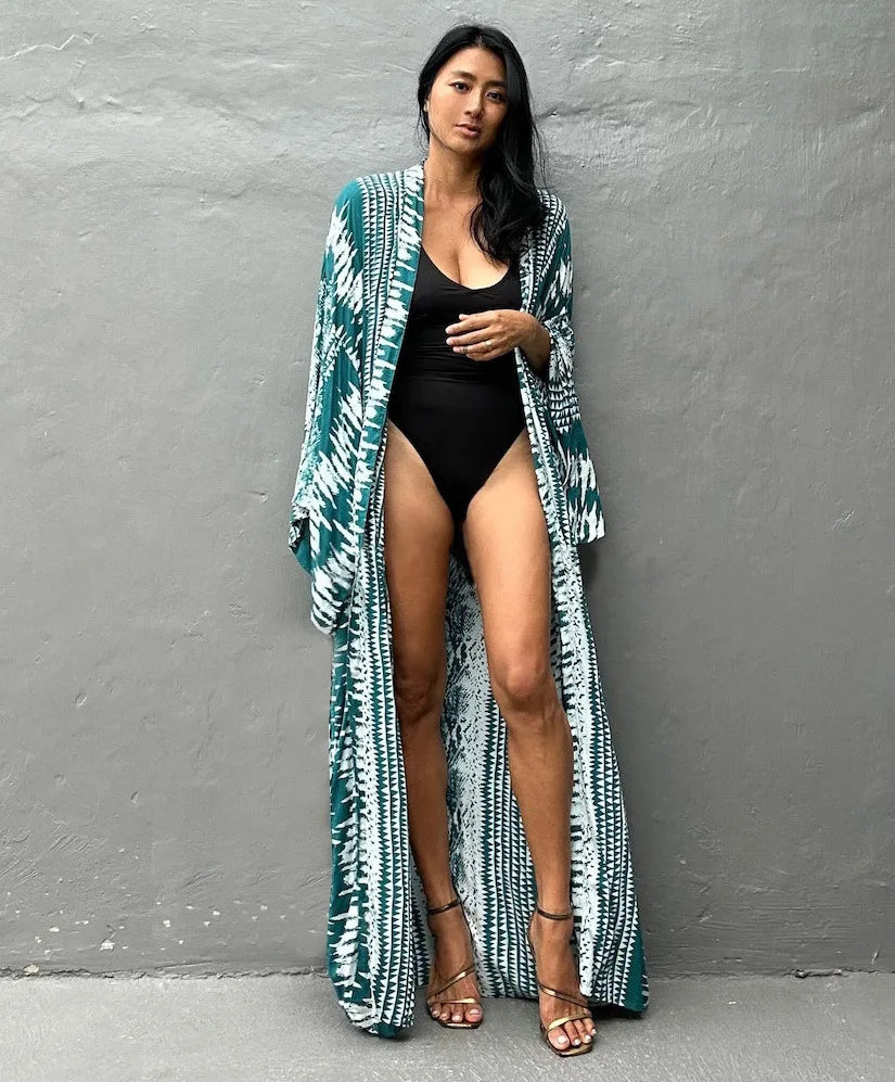 Tie Dye Kimono Wrap Dress | Self-Belted Beach Cover-Up for Women