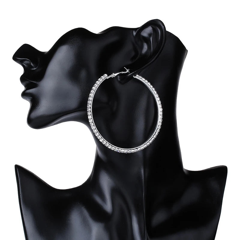Crystal Rhinestone Big Hoop Earrings | 30–80mm Circle Hoops in Gold, Silver, Black & Rose Gold