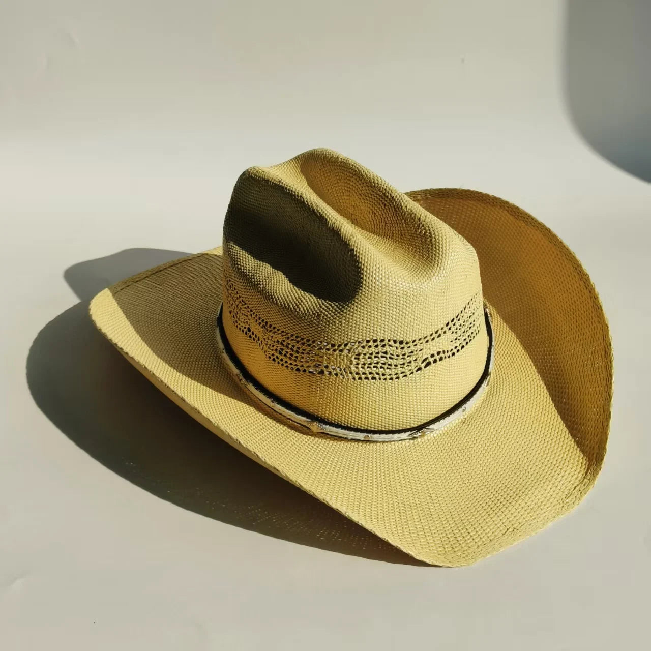 Western Straw Cowboy Hat with Turquoise Bolo Tie