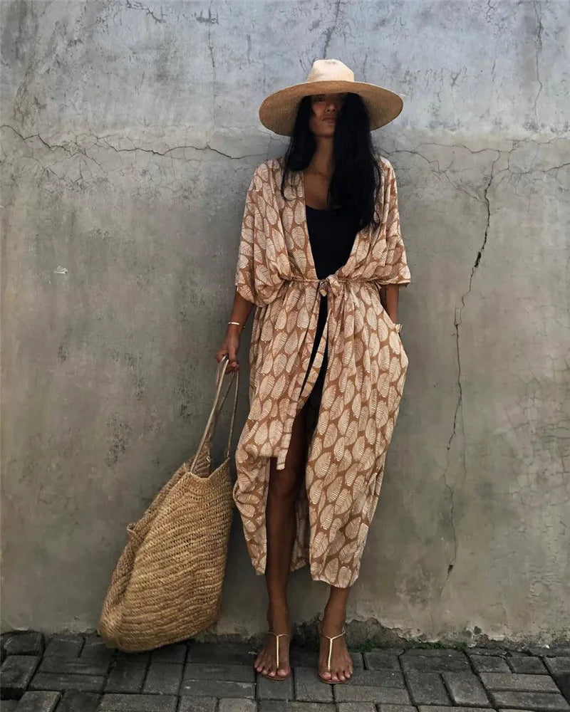 Kimono Beach Cover-Up | Boho Open Front Swimsuit Cover Up for Women