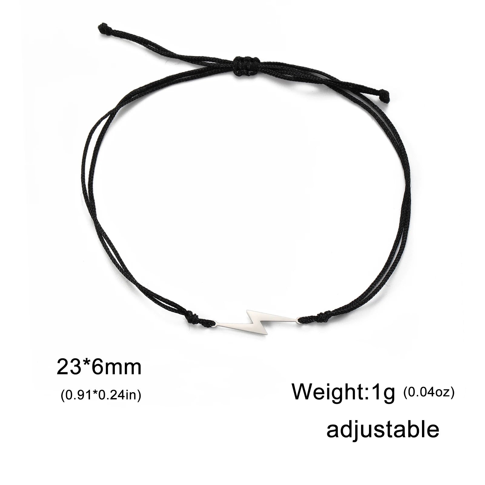 Adjustable black cord charm bracelet with small gold lightning bolt pendant