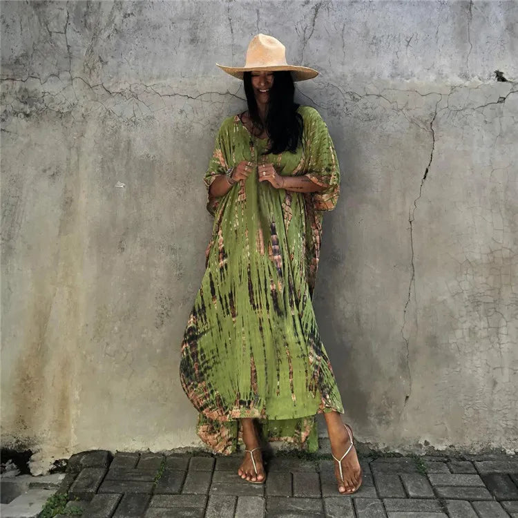 Bohemian Striped Beach Dress | Printed Kaftan Swimsuit Cover Up for Women