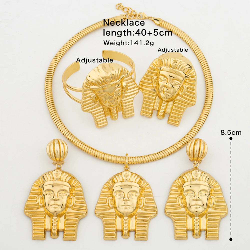 African Dubai Gold 4-Piece Bridal Jewelry Set | Necklace, Earrings, Bracelet & Ring for Women