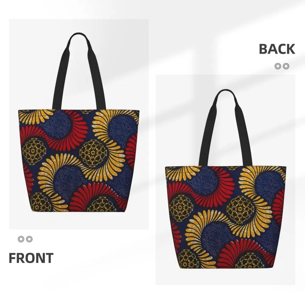 African Ankara Print Canvas Tote Bag | Washable Bohemian Shoulder Shopper