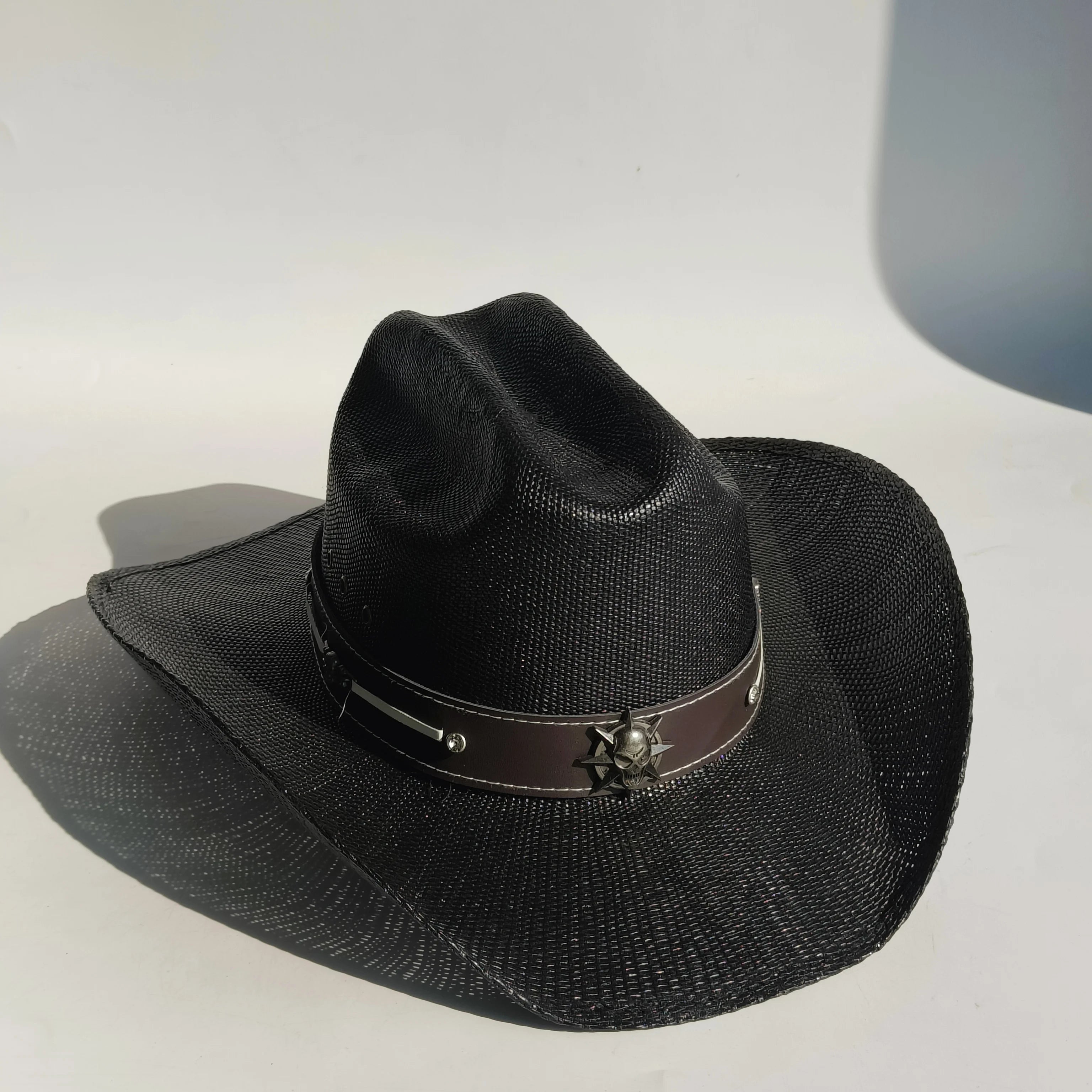 Western Straw Cowboy Hat with Turquoise Bolo Tie