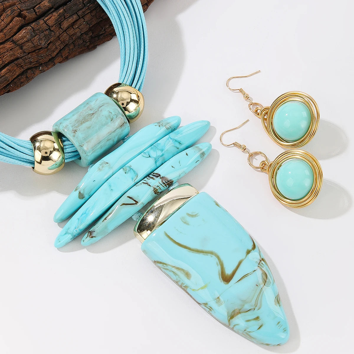 Western Turquoise Jewelry Set | Statement Necklace & Earrings