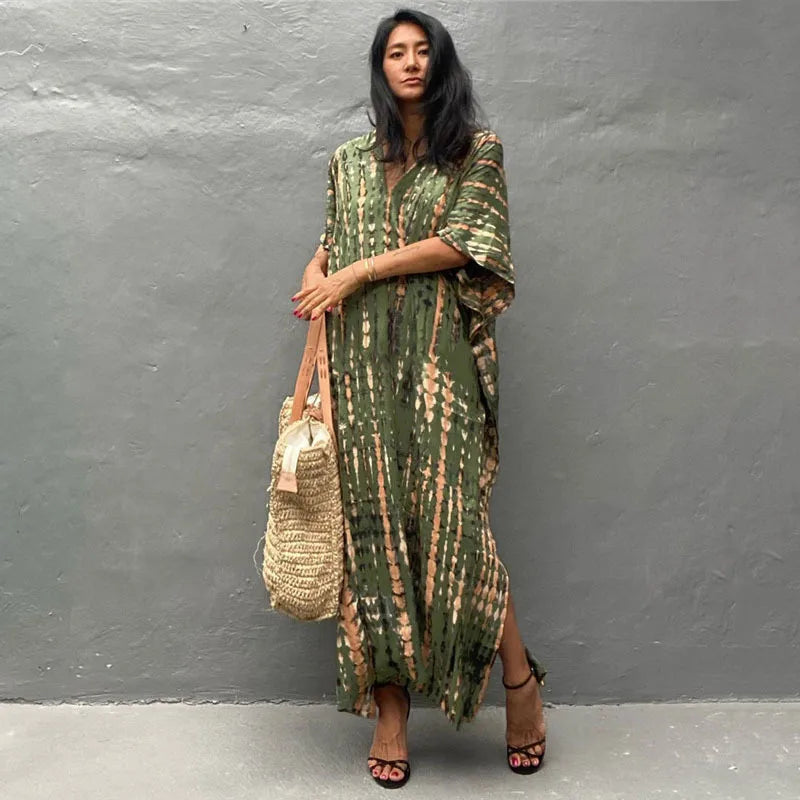 Bohemian Striped Beach Dress | Printed Kaftan Swimsuit Cover Up for Women