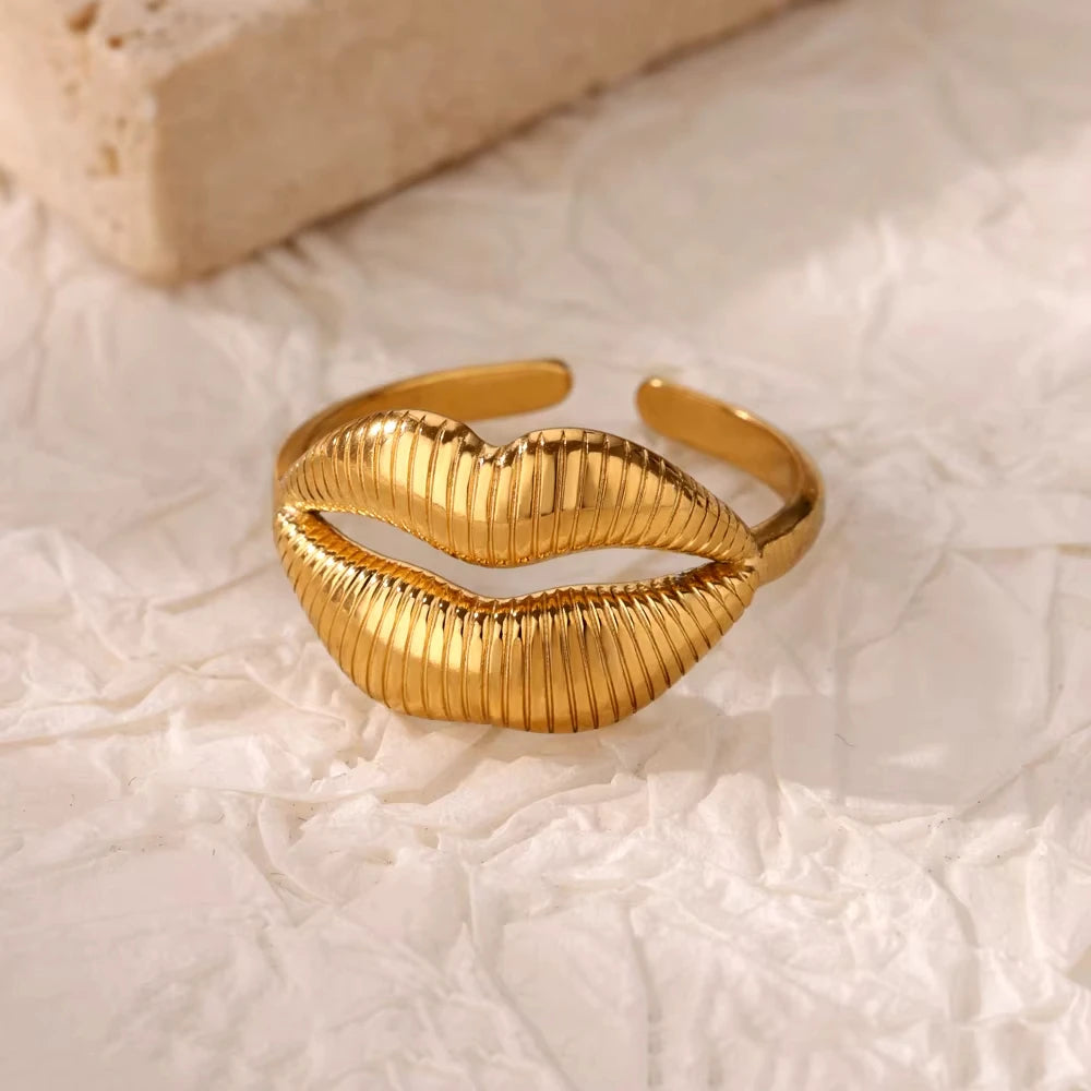 Zircon Geometric Ring Collection | 18K Gold-Plated Adjustable Stainless Steel Rings for Women