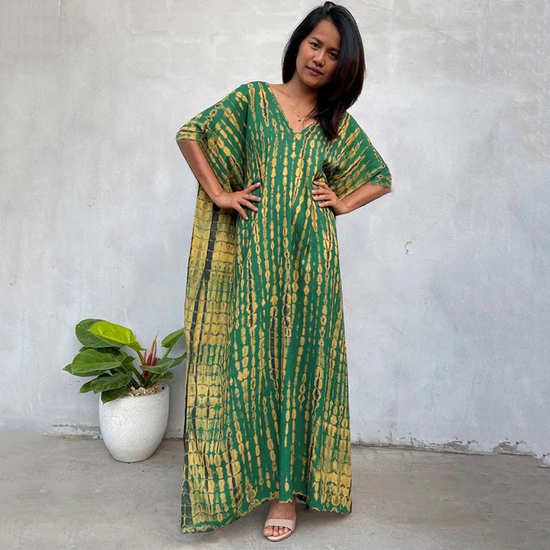 Bohemian Striped Beach Dress | Printed Kaftan Swimsuit Cover Up for Women