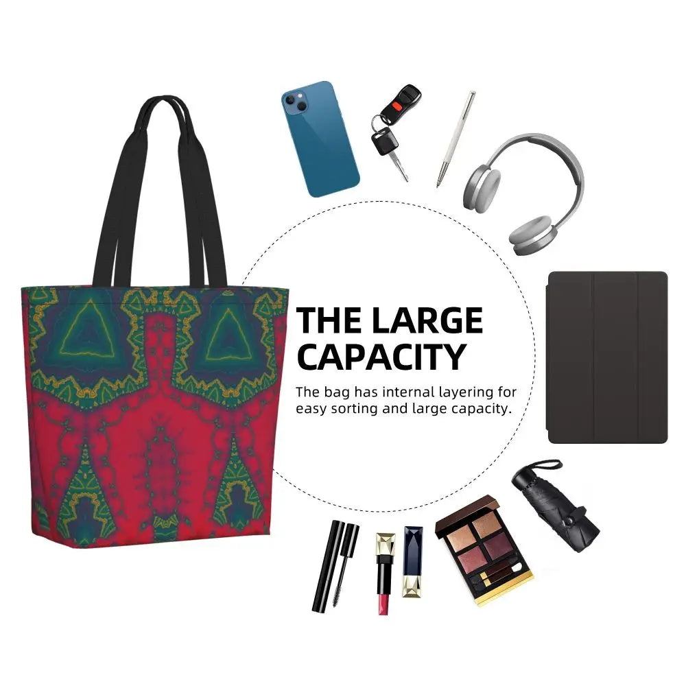 African Ankara Print Canvas Tote Bag | Washable Bohemian Shoulder Shopper