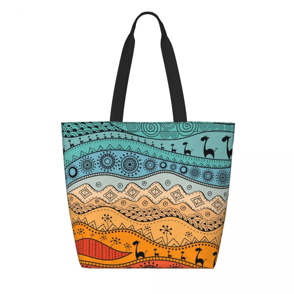 African Ankara Print Canvas Tote Bag | Washable Bohemian Shoulder Shopper