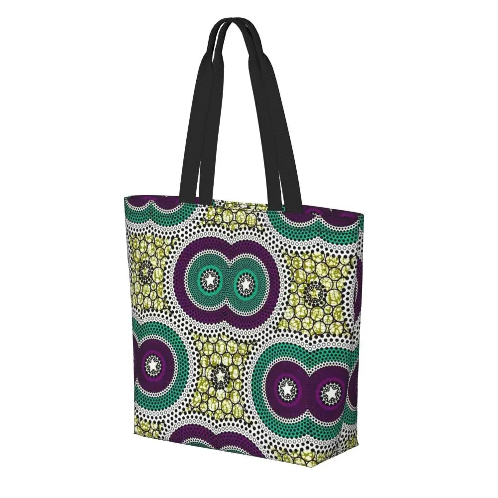 African Ankara Print Canvas Tote Bag | Washable Bohemian Shoulder Shopper