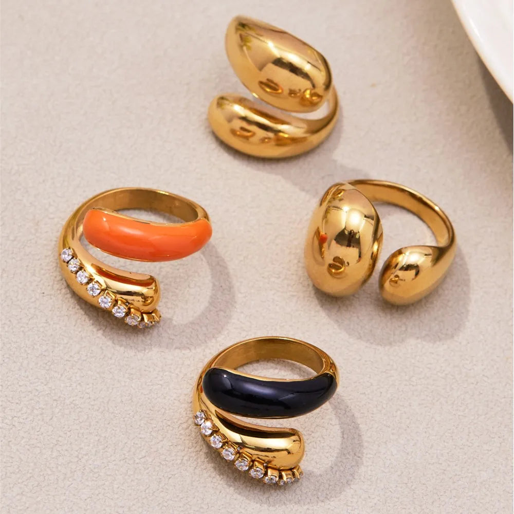 18K Gold Plated Stainless Steel Ring | Enamel Chunky Open Ring