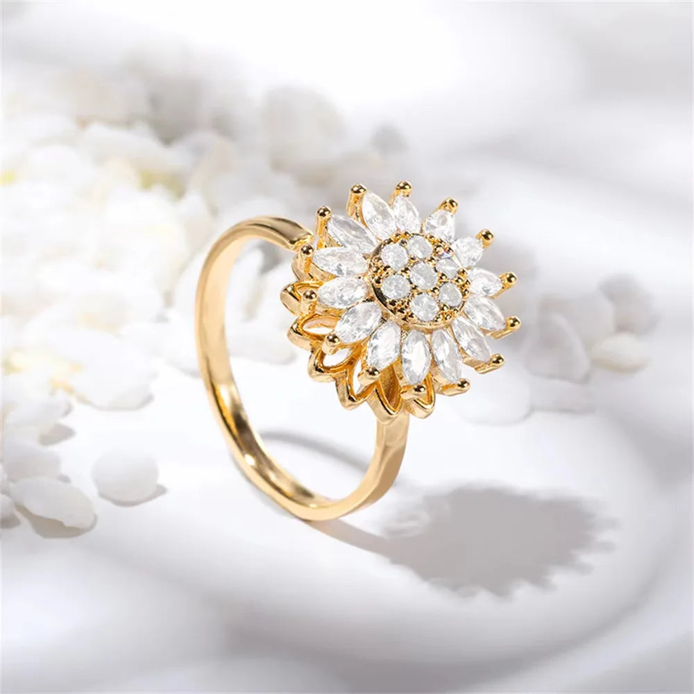 Vintage Geometric Zircon Ring Collection | Gold-Plated Stainless Steel Open Rings for Women