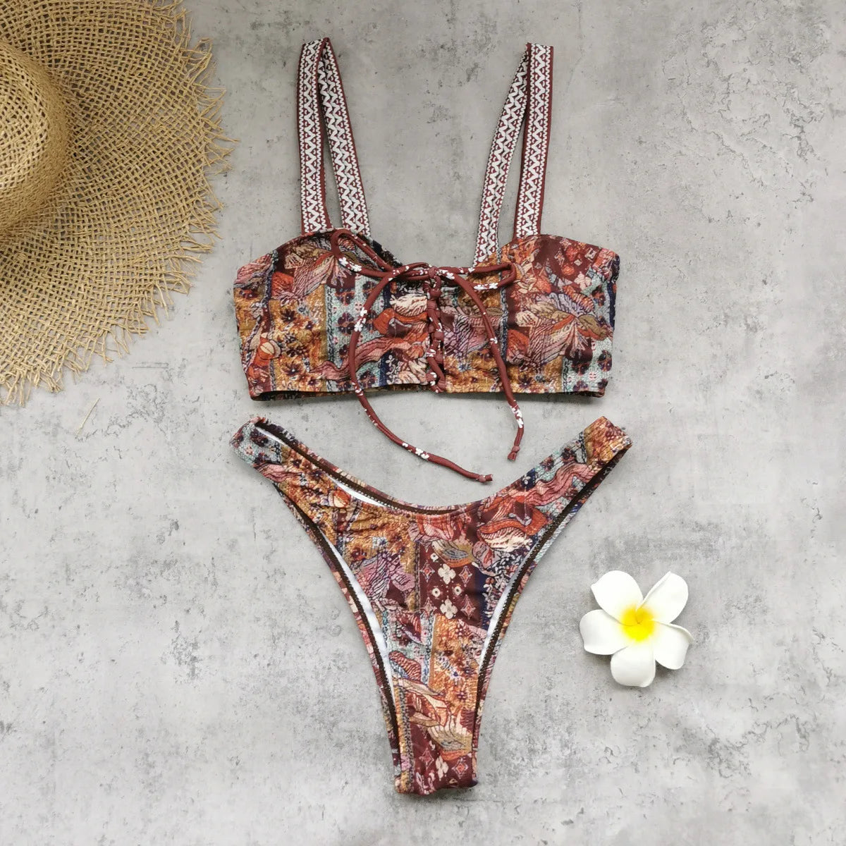 Women's Printed Strapped Bikini & Pants Set | 3-Piece Swimsuit with Cover-Up Pants | S–L