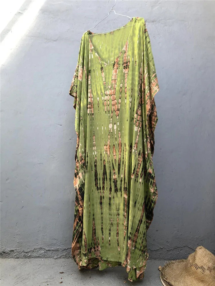 Bohemian Striped Beach Dress | Printed Kaftan Swimsuit Cover Up for Women
