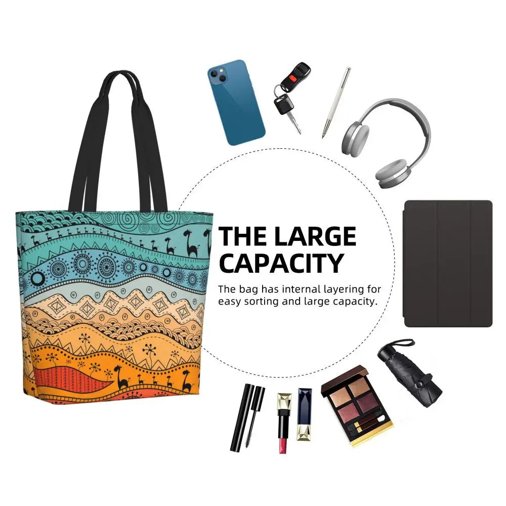 African Ankara Print Canvas Tote Bag | Washable Bohemian Shoulder Shopper