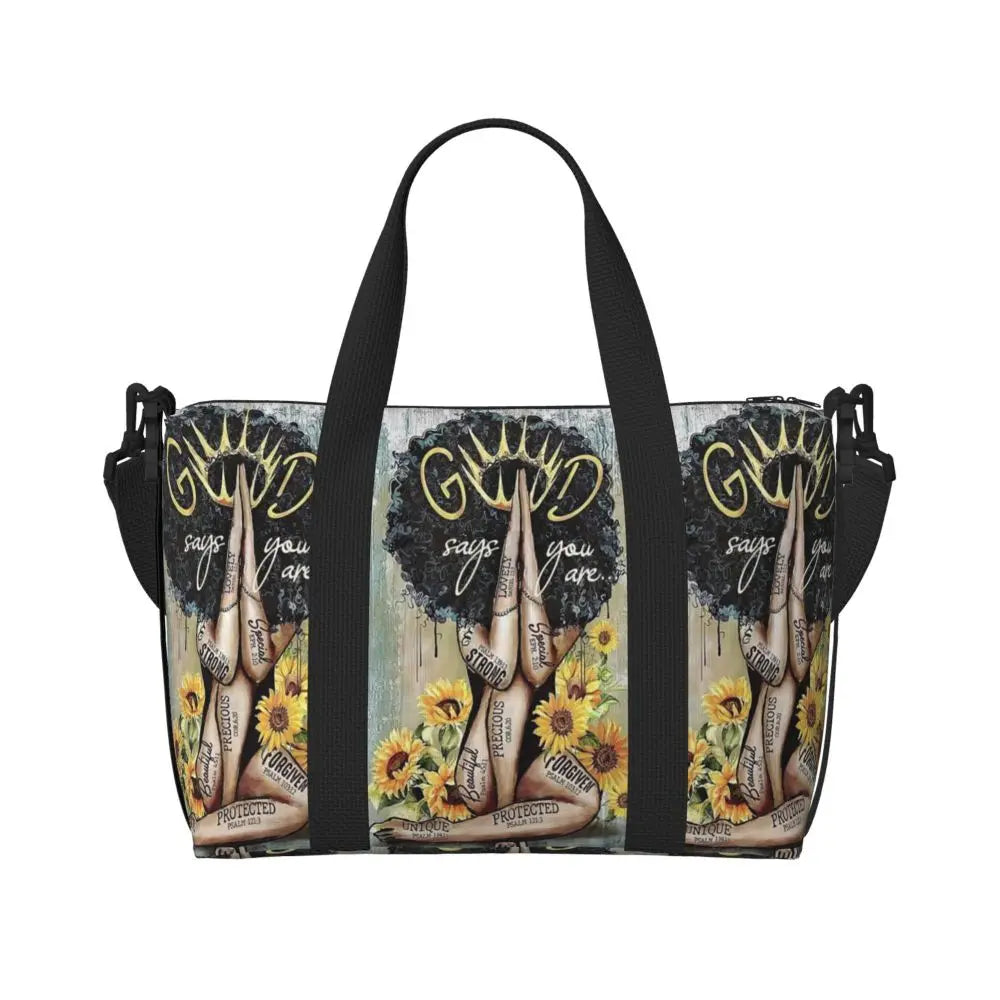 African American Woman Large Capacity Tote Bag | Beach, Gym & Travel Duffle