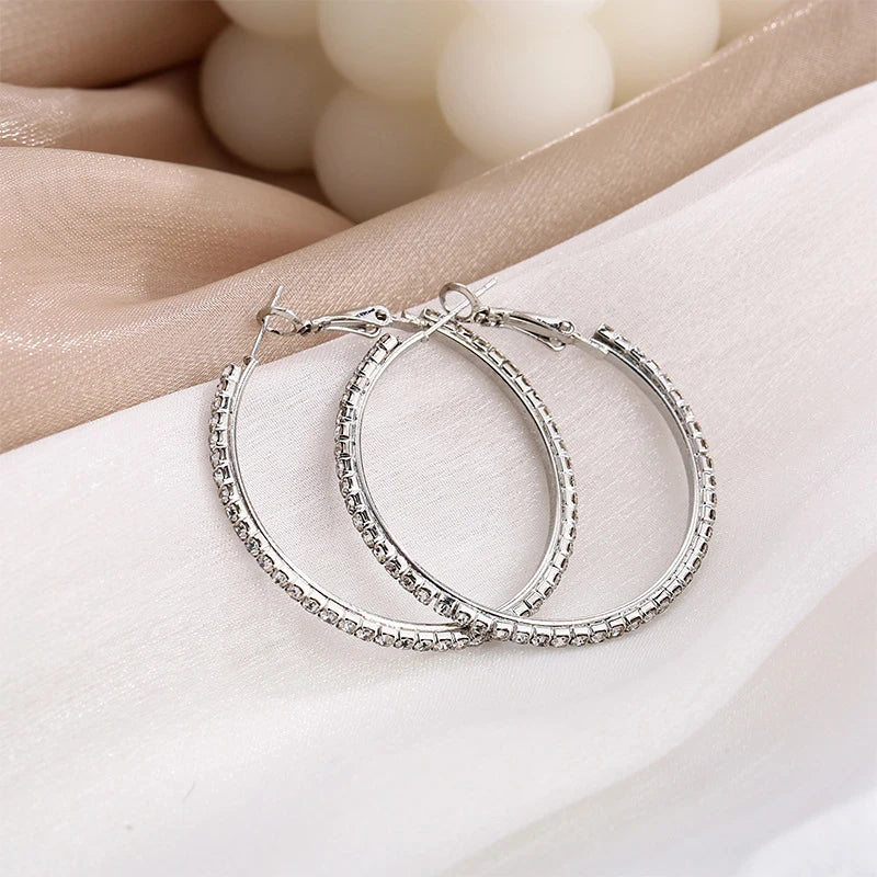 Crystal Rhinestone Big Hoop Earrings | 30–80mm Circle Hoops in Gold, Silver, Black & Rose Gold