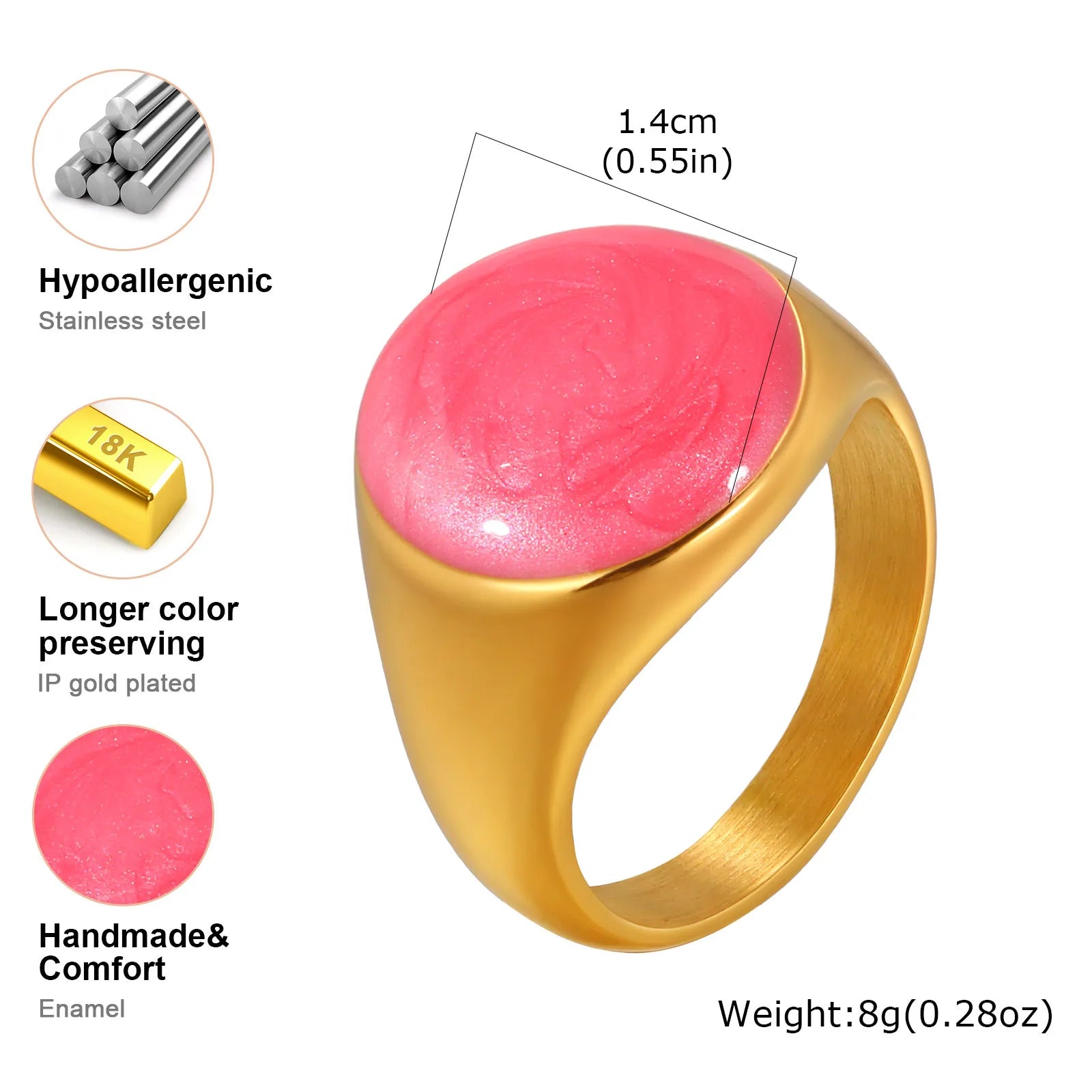 Chunky enamel crossover ring with glossy bright pink outer enamel and gold-tone inner band.