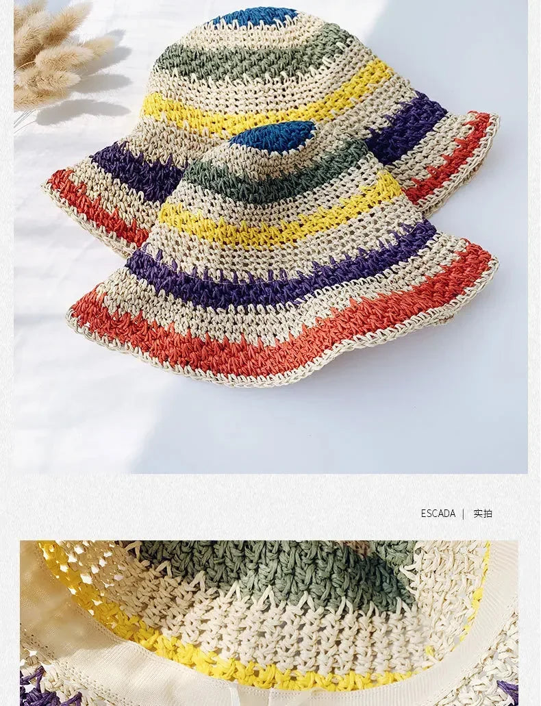 Rainbow Striped Crochet Bucket Hat | Boho Beach Sun Hat
